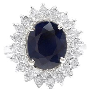 5.20Ct Natural Blue Sapphire and Natural Diamond 14K Solid White Gold Ring